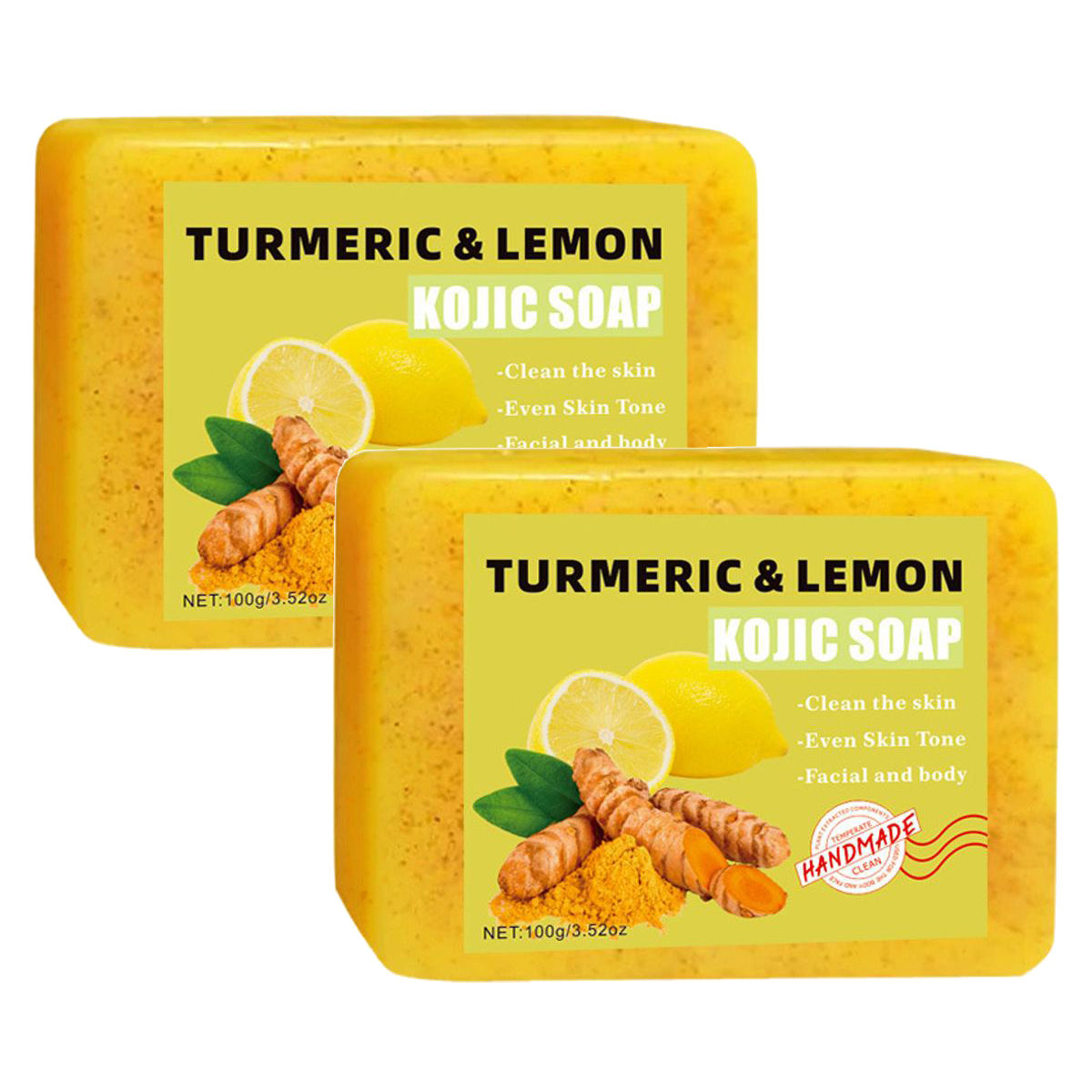 1/2PCs Lemon Turmeric Kojic Acid Soap Bar, Turmeric Soap Bar Brighten Even Skin
