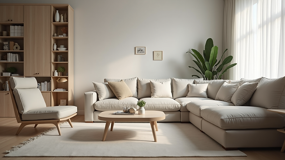 Eye-level view of a clean and organized living room