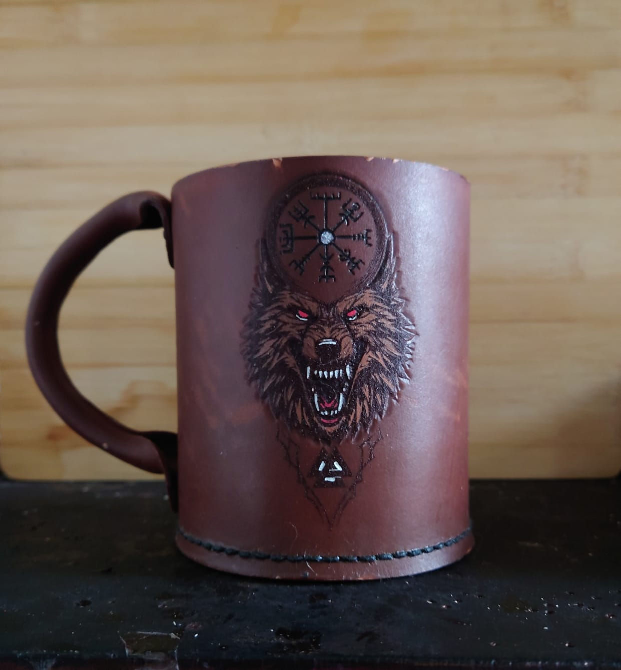 Handmade Leather Tankard sealed with Beeswax Dumpy Cylindrical shape