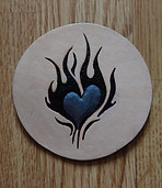 Silver flamed heart Handmade Leather coaster Design