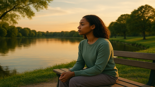 Person sitting alone by a lake reflecting on symptoms of high-functioning depression