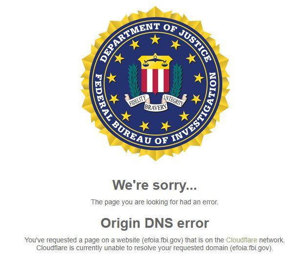 Message encountered by visitors trying to access the FBI FOIA portal from July 12-14