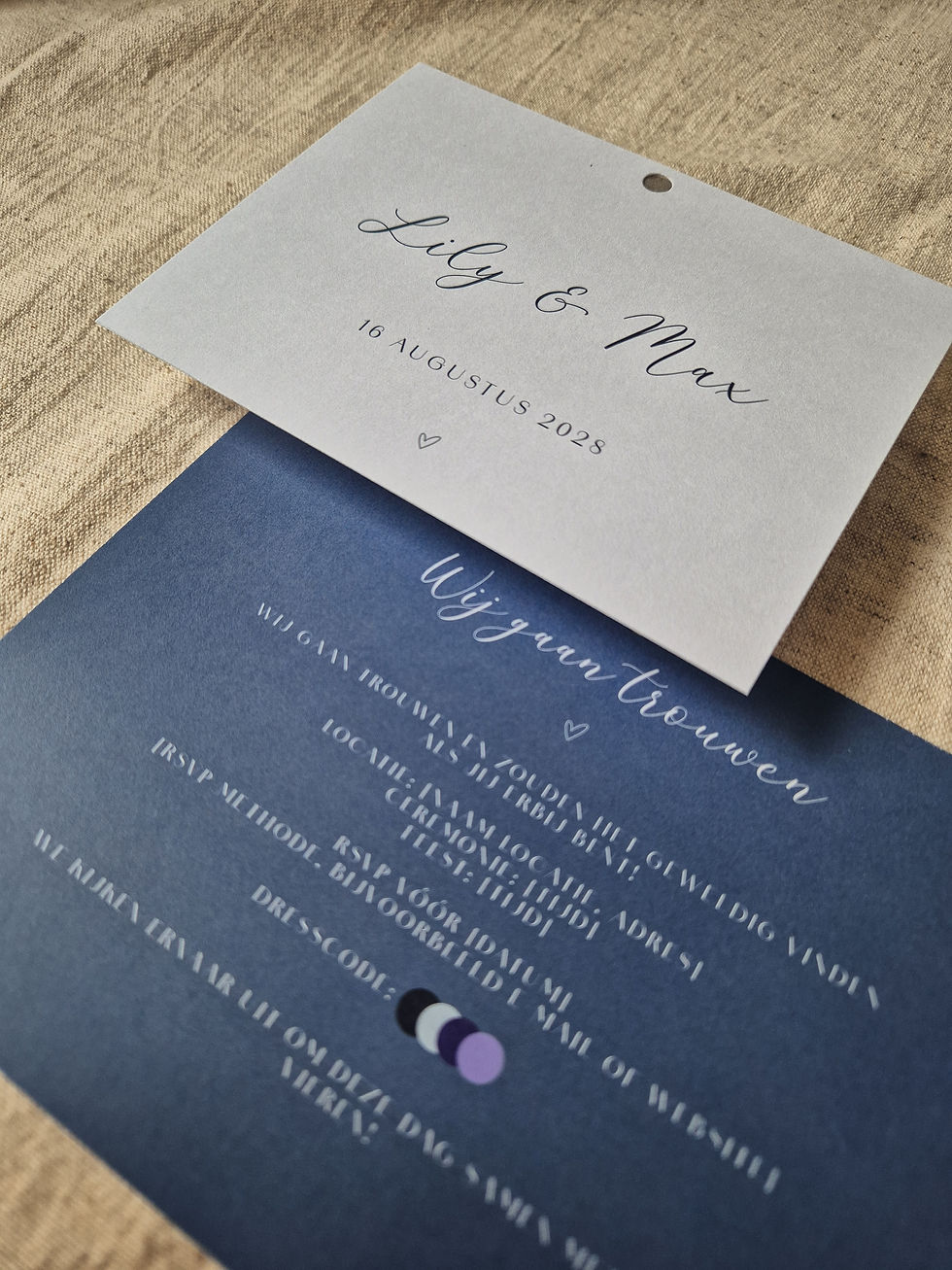 Thumbnail: Trouwkaart set met strik van mooi lint