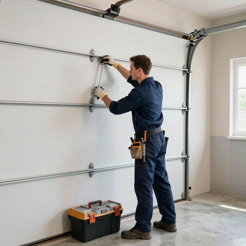 Technician Lubricating garage door