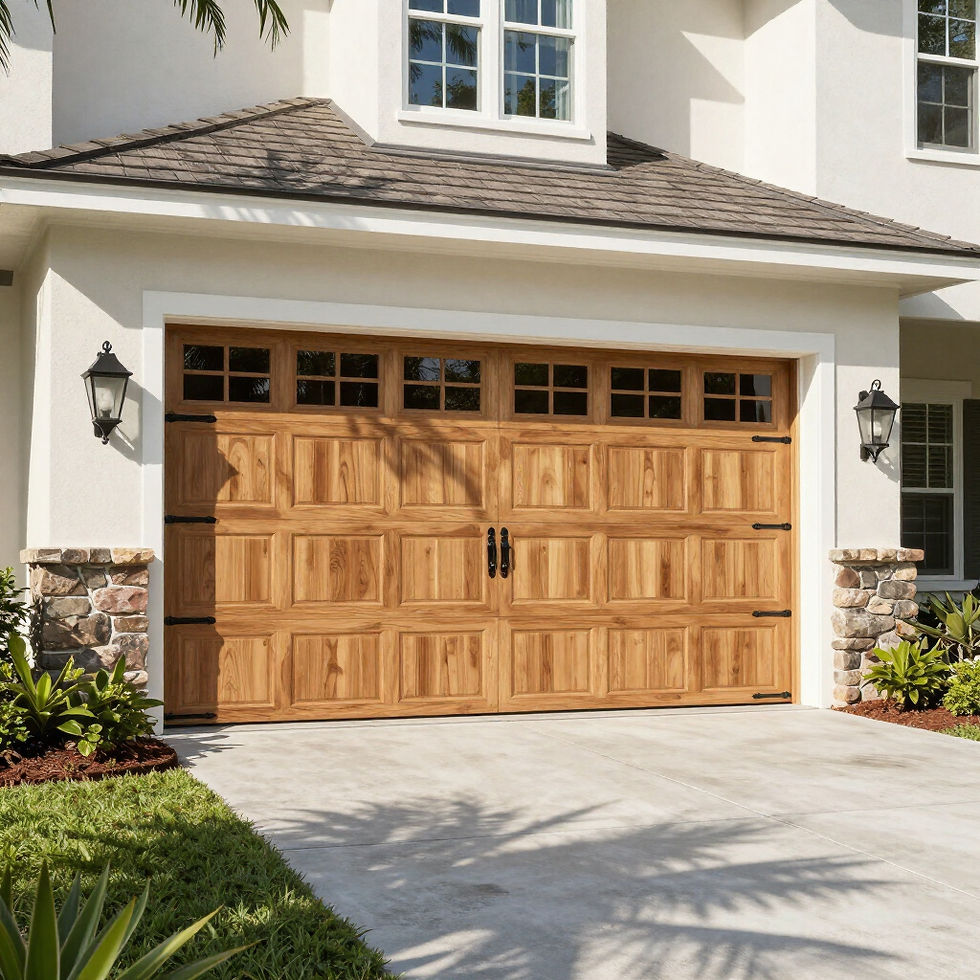 Wooden garage door on a house