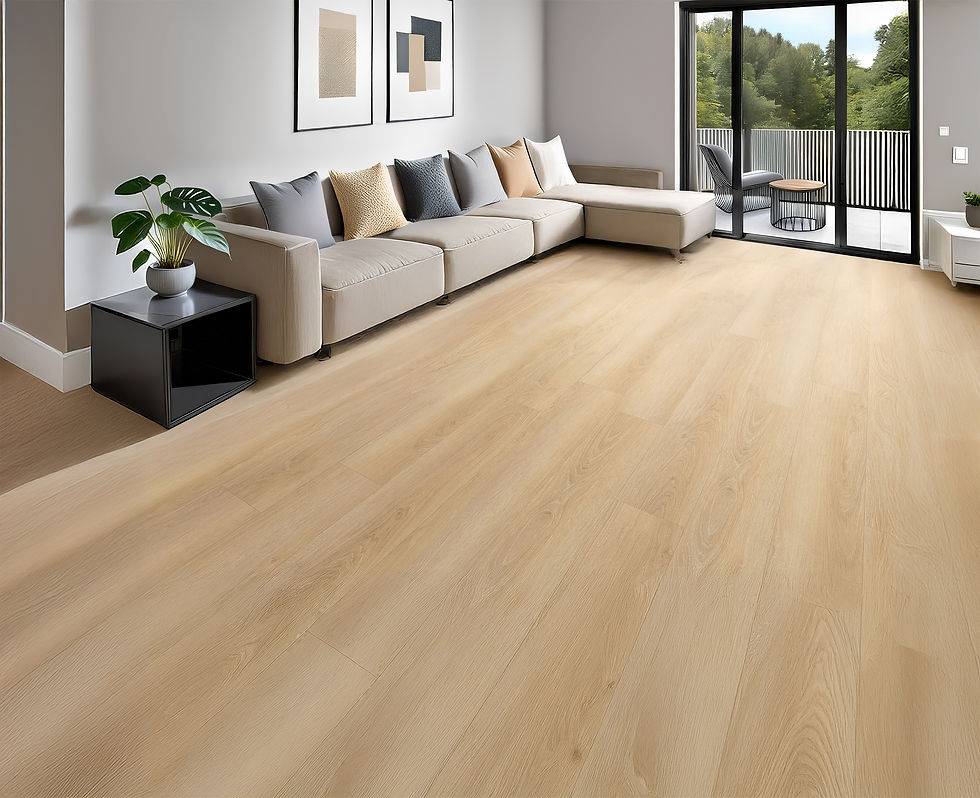 Larch BP901 – 8.5MM Light Neutral SPC Flooring in Modern Balcony-Facing Living Room