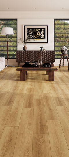 Elegant living room featuring Lig Run AQ514 AquaPro Max 15mm waterproof laminate flooring by Lago Flooring, designed for residential renovations, interior design projects, and professional flooring installations.
