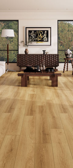 Elegant living room featuring Lig Run AQ514 AquaPro Max 15mm waterproof laminate flooring by Lago Flooring, designed for residential renovations, interior design projects, and professional flooring installations.
