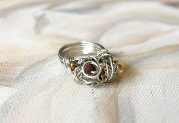 Multi-Glass Bead Wire Ring