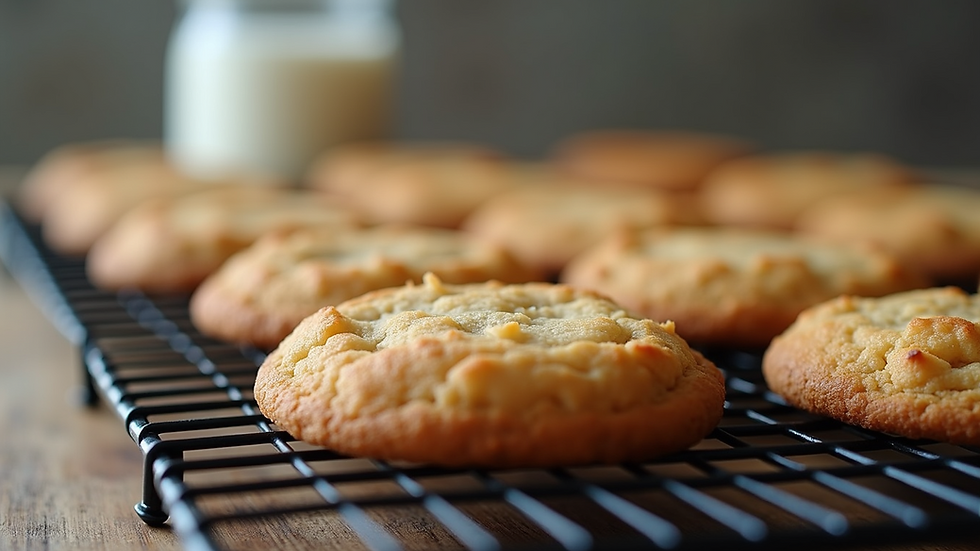 Close-up view of freshly baked cookies on a cooling rack