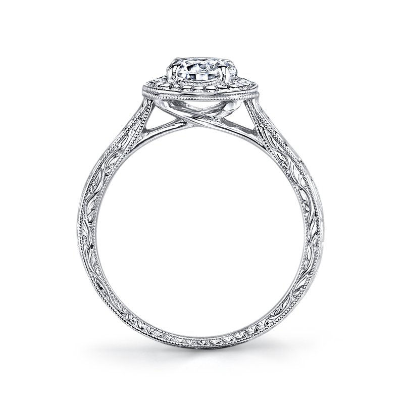Thumbnail: 14K White Gold Hand Engraved Semi-Mount Ring