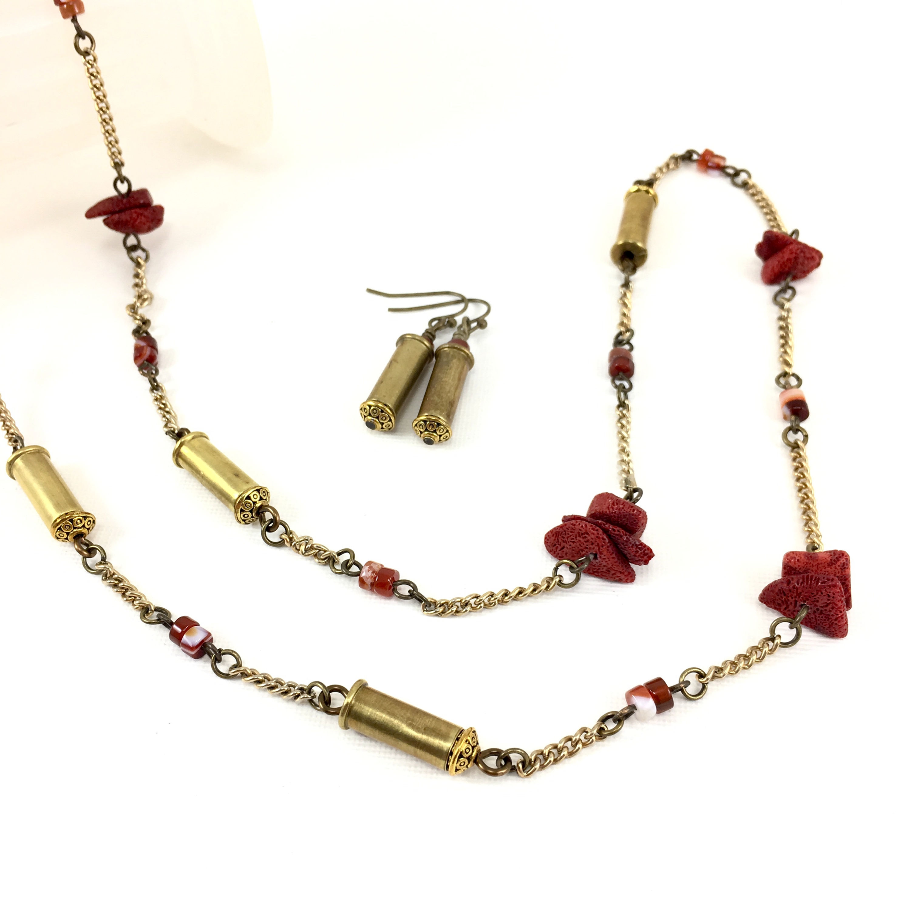 Coral 'n Bullet Shell Long Necklace Set