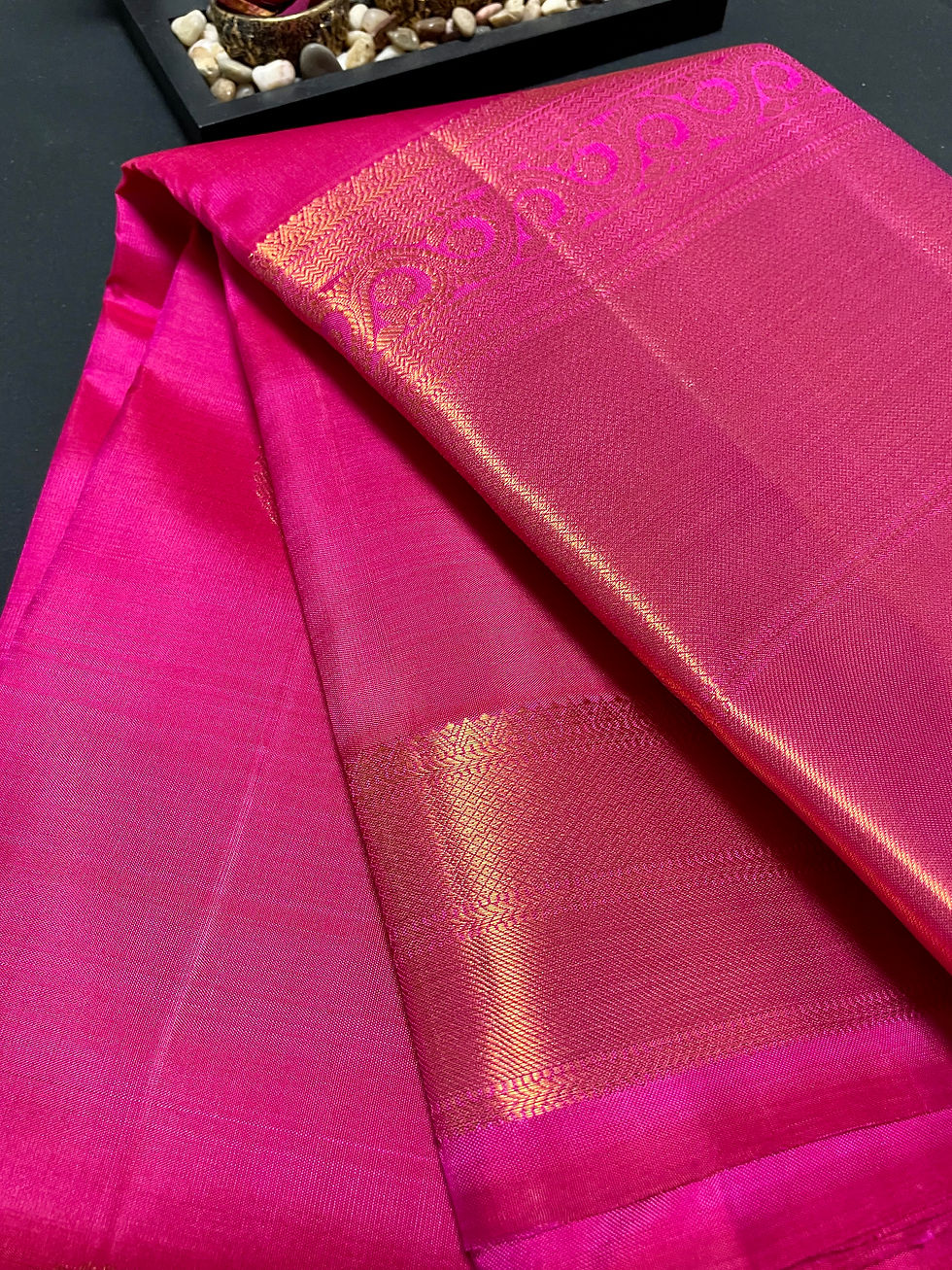 Thumbnail: Dark Pink Kanchipuram Pure Silk Saree with Copper zari