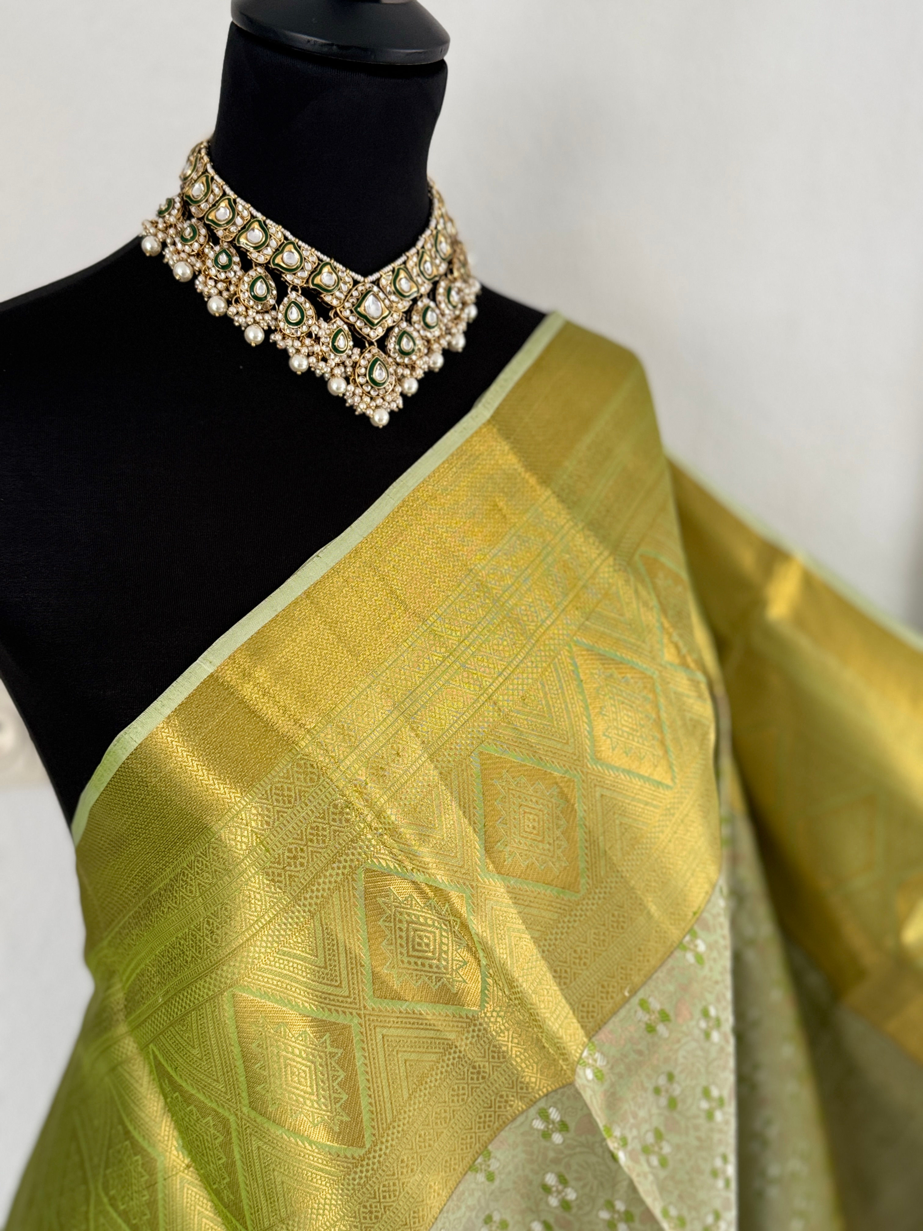 Pastel Green Kanchipuram Pure Silk Bridal Saree with Gold zari