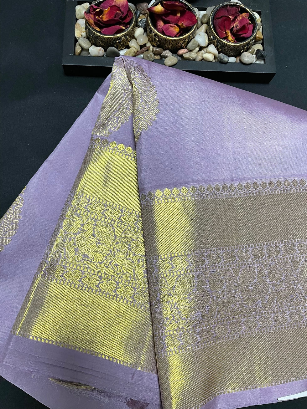 Lavender Kanchipuram Pure Silk Saree with Gold zari
