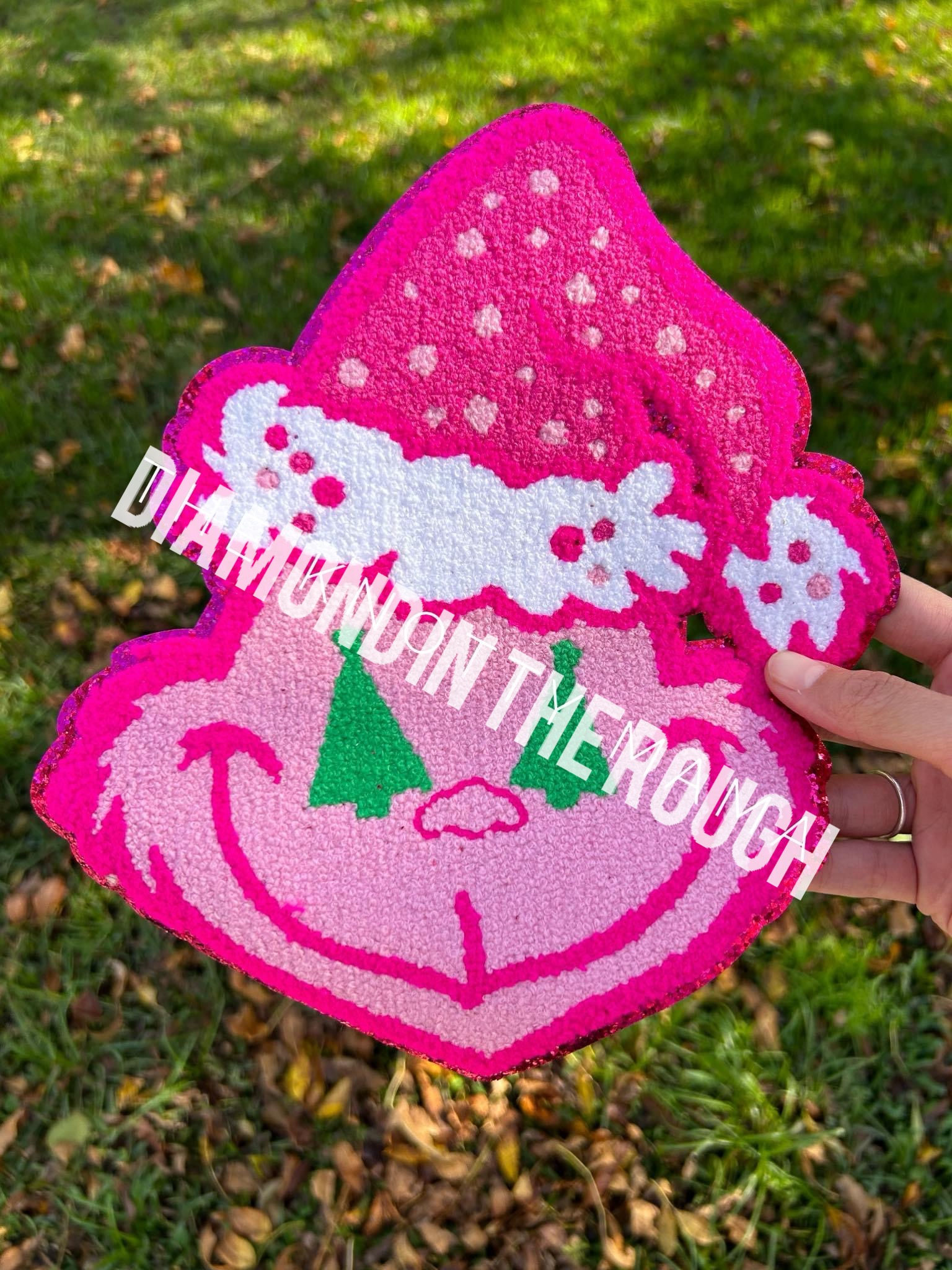 Hot pink grinch chenille patch crewneck 