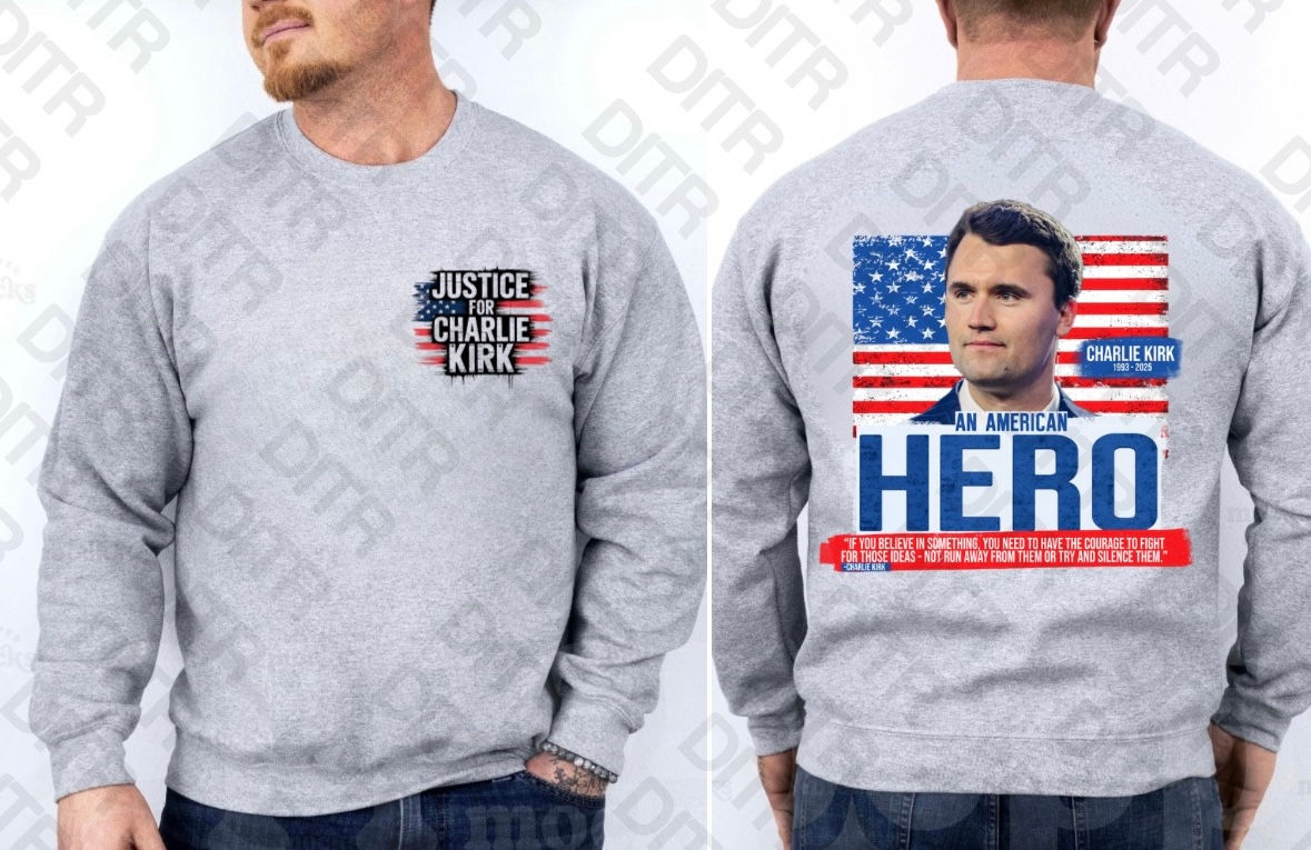 Justice for Charlie Kirk - front/back grey crewneck