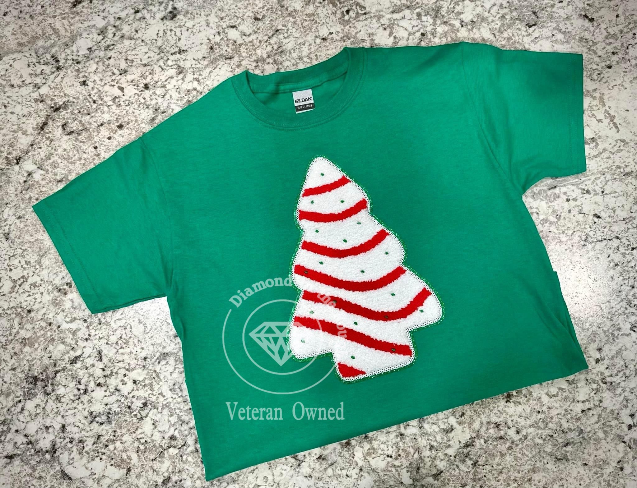 Christmas tree chenille patch tshirt