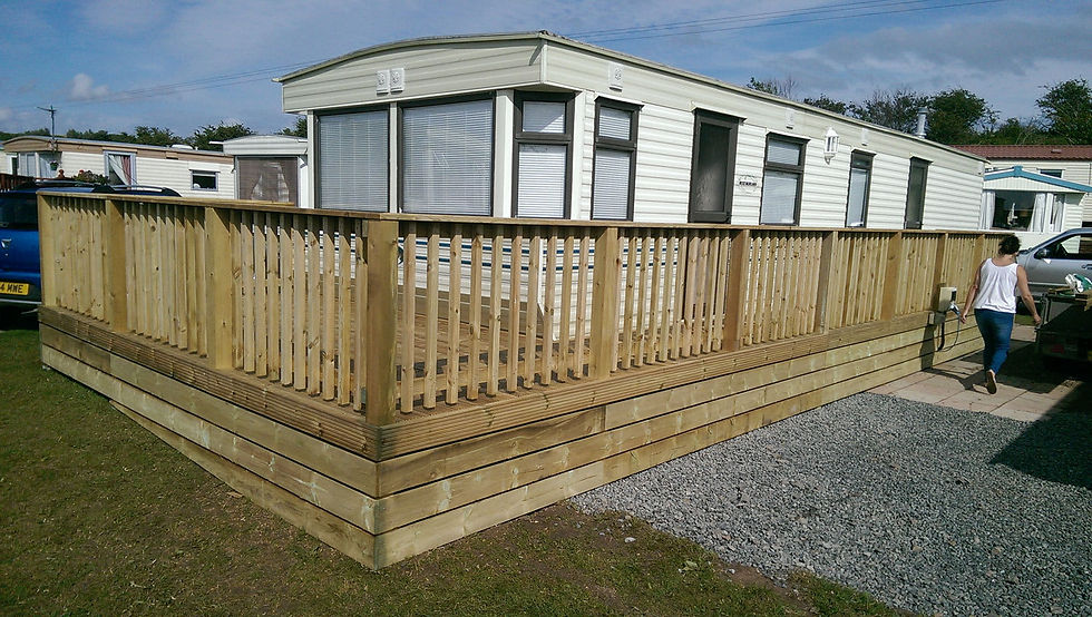 Static caravan with large deck