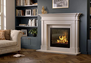 Large fireplace with white surround