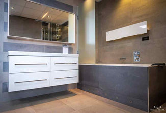 Modern bathroom display with lights