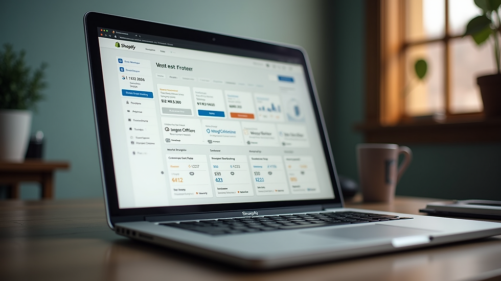 Close-up view of a laptop screen displaying the Shopify dashboard