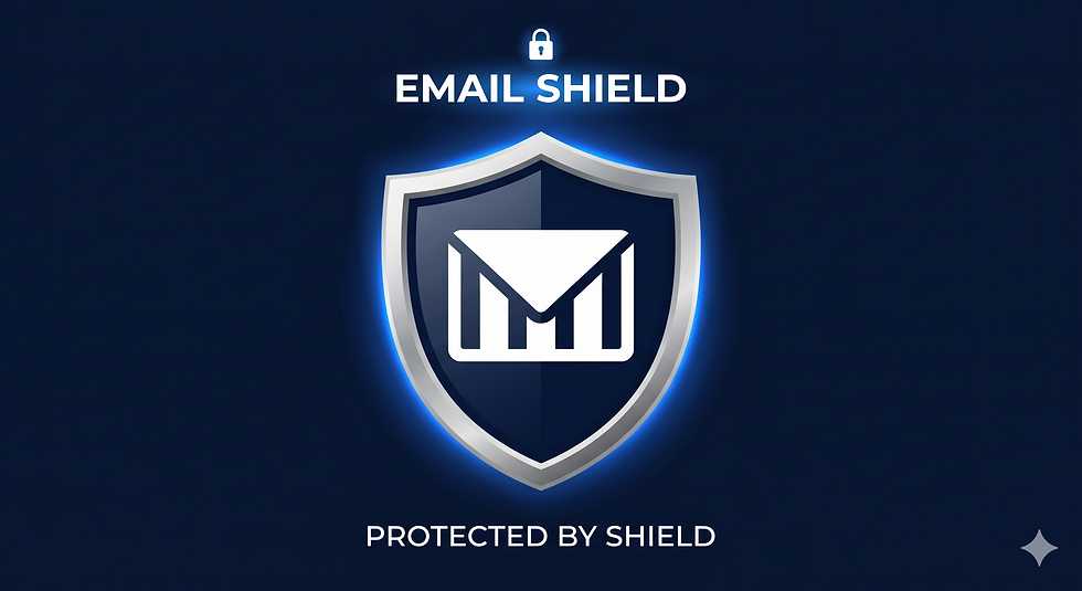 A simple, high-contrast graphic of an email icon protected by a shield.