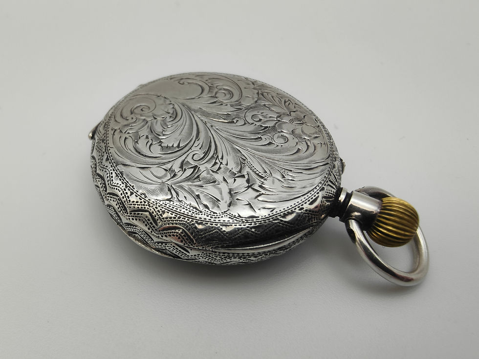 Thumbnail: Antique Stockwell Co 1908 Silver Swiss Fob Pocket Watch + Belcher Chain. Working