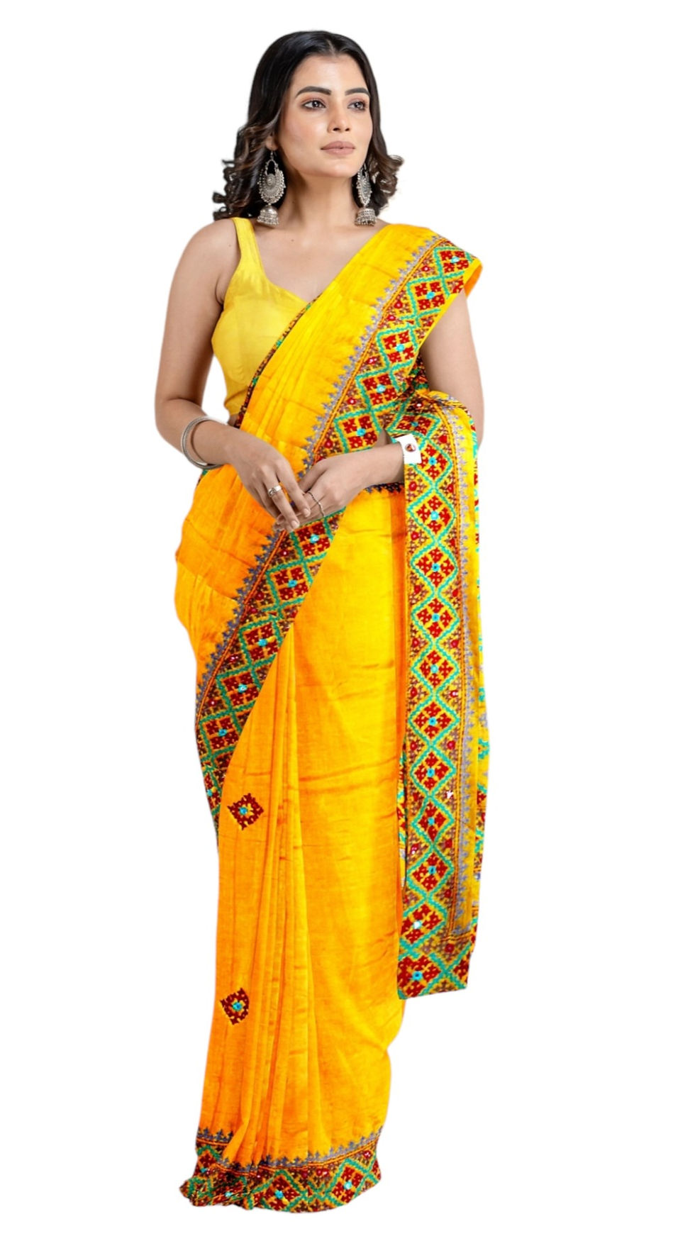 Thumbnail: Tasar Silk Gujrati Hand Work Saree