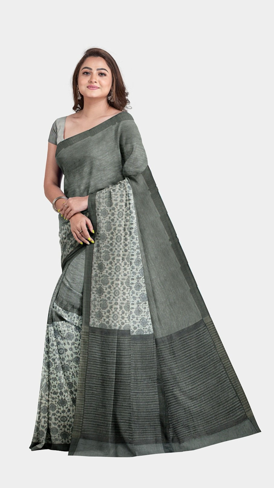 Thumbnail: Shaanvis pure linen saree