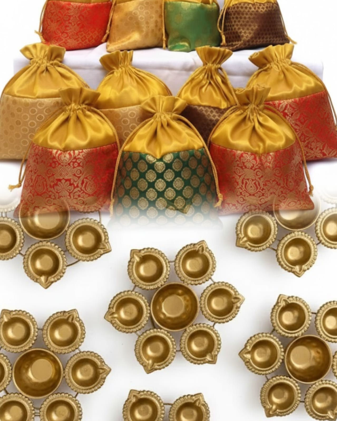 Traditional Mini Diya Urli with Potli Bag set