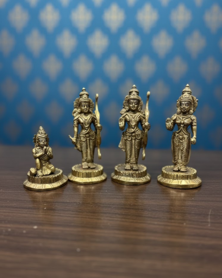 Brass Ram Darbar Idol Set |Lord Ram, Sita, Lakshman, Hanuman– Solid Brass Statue