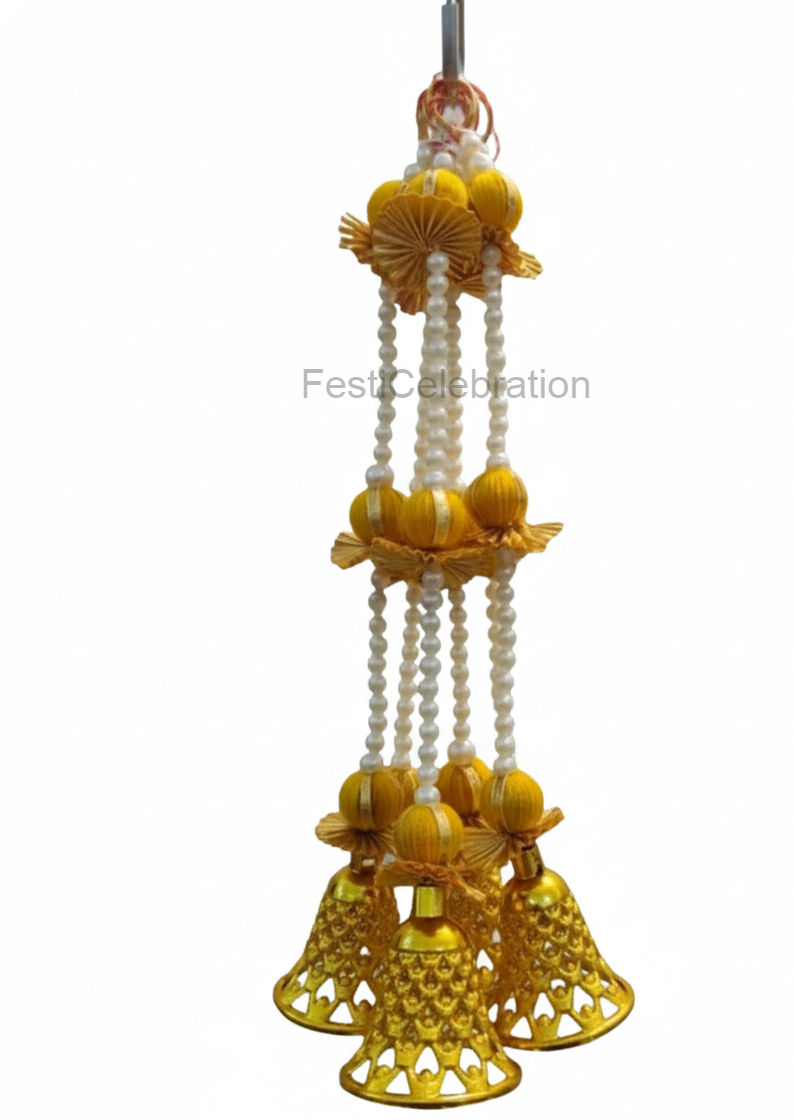 Thumbnail: Handmade Wall Door Gota Ball & White Beads Bell String for Home Decoration