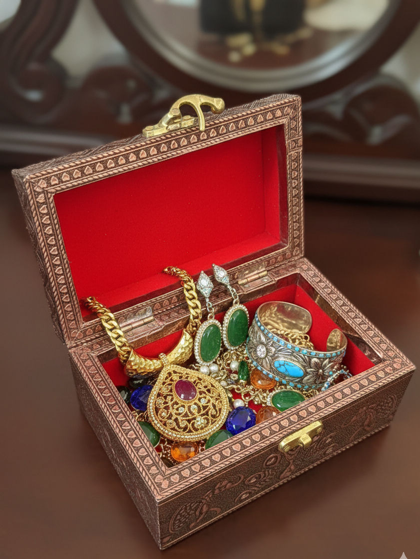 Thumbnail: Antique Finish Brass Jewelry Box