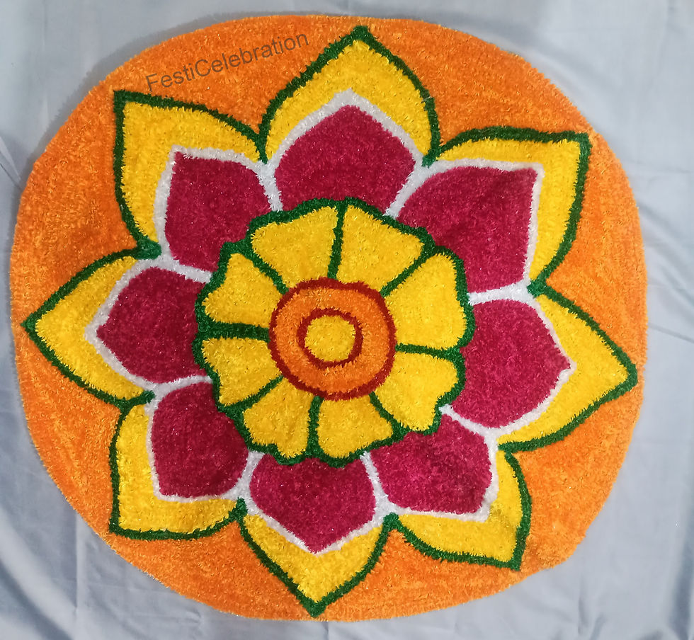 Round Floral Rangoli Floor Mat – Multicolor Decorative Festival Entrance Mat