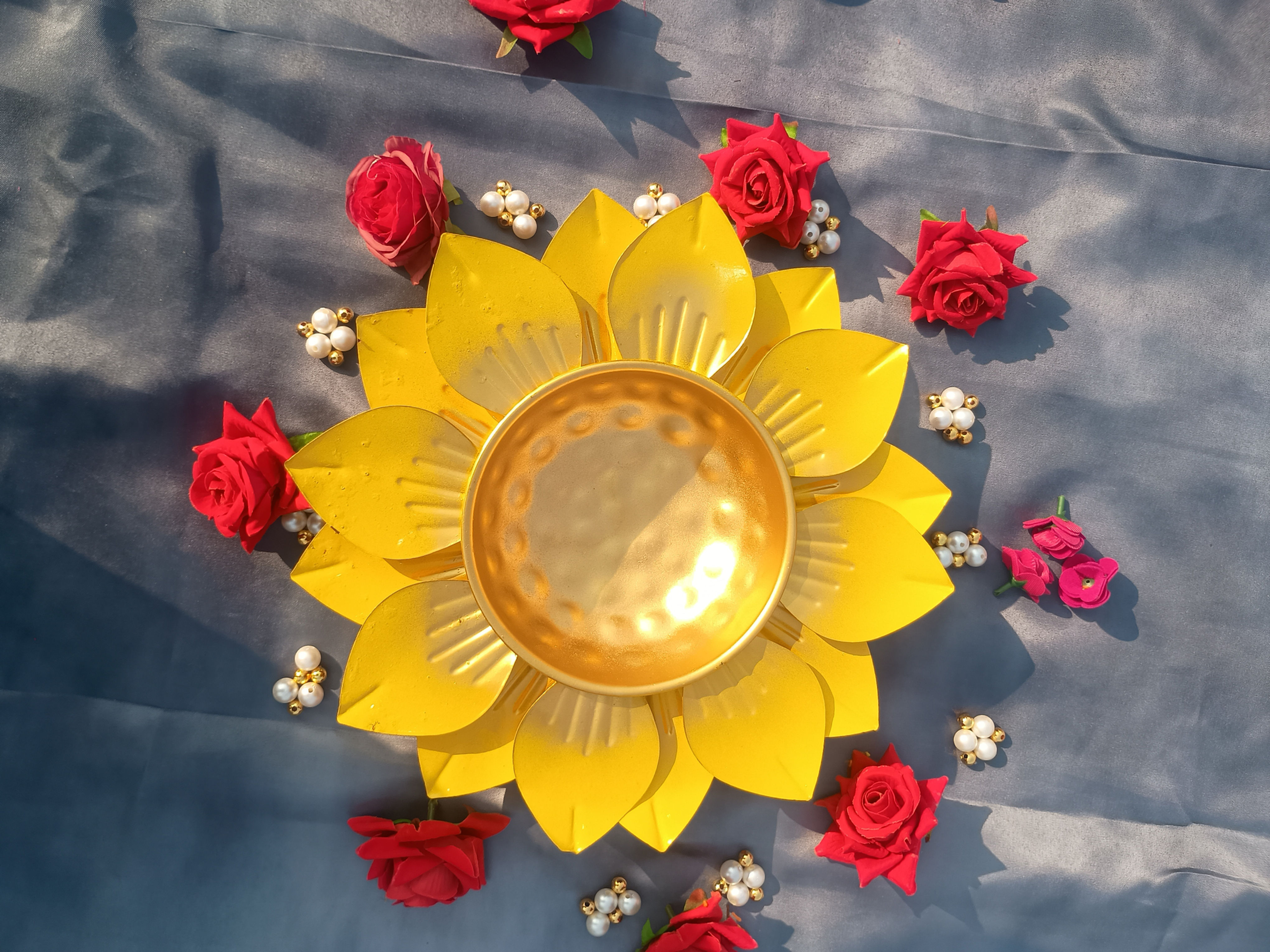 Floral Metal Urli Bowl For Home Decor