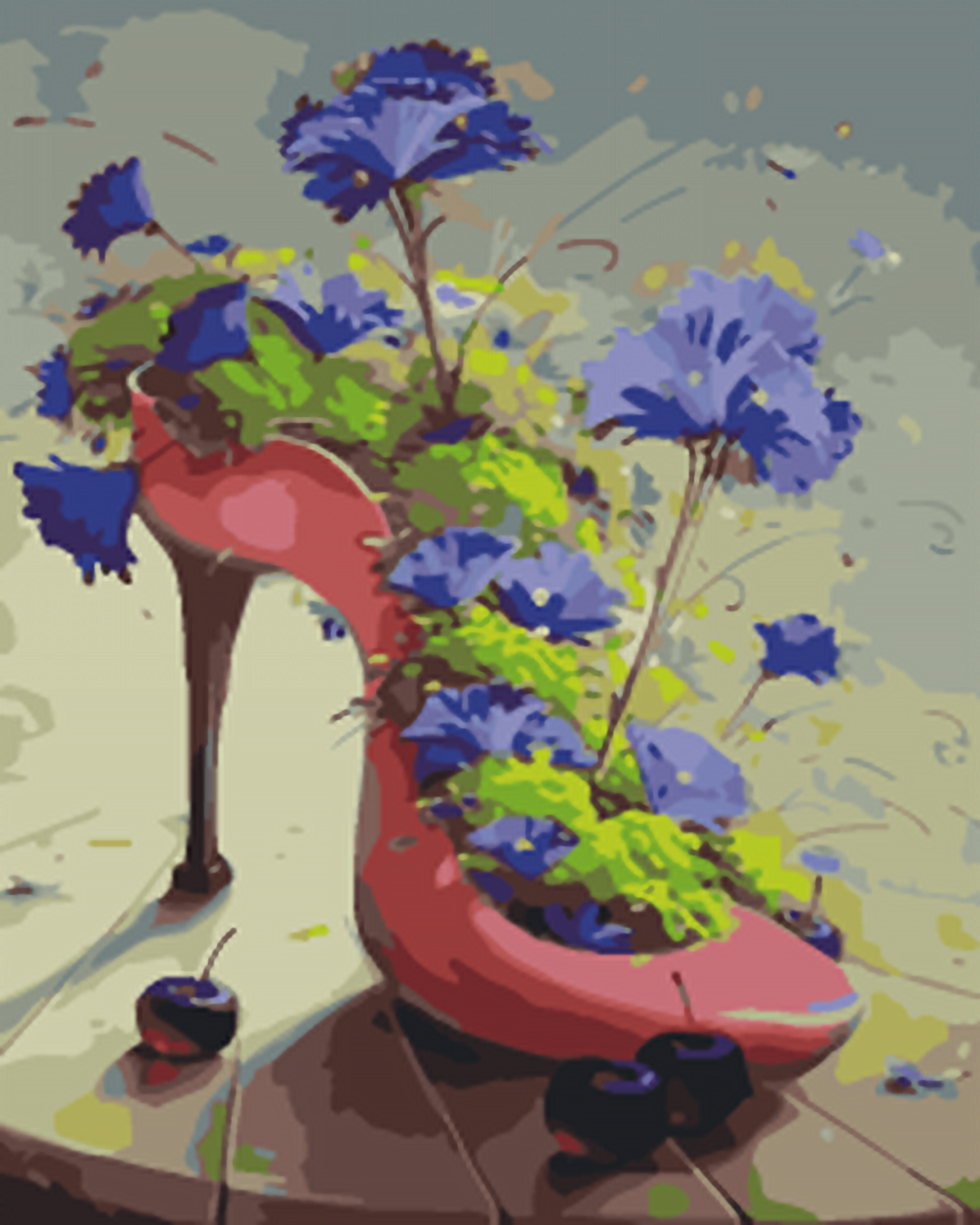 Stiletto with Flowers Abstract - 3/5 Complexity Paint by Numbers