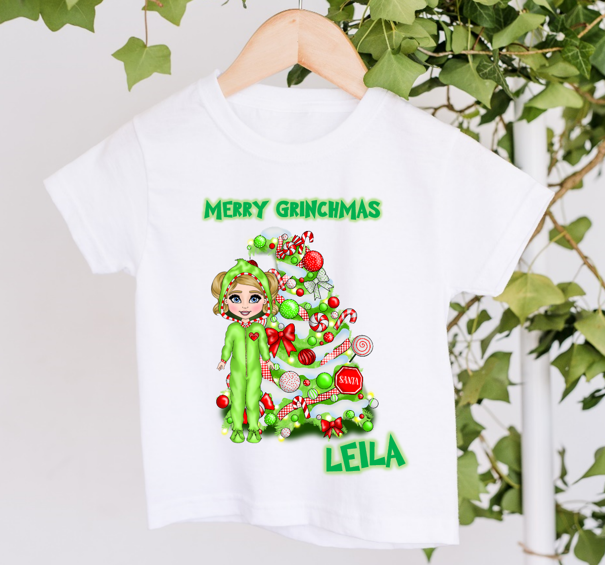 Personalised Custom Girls Christmas Green Onesie T-shirt