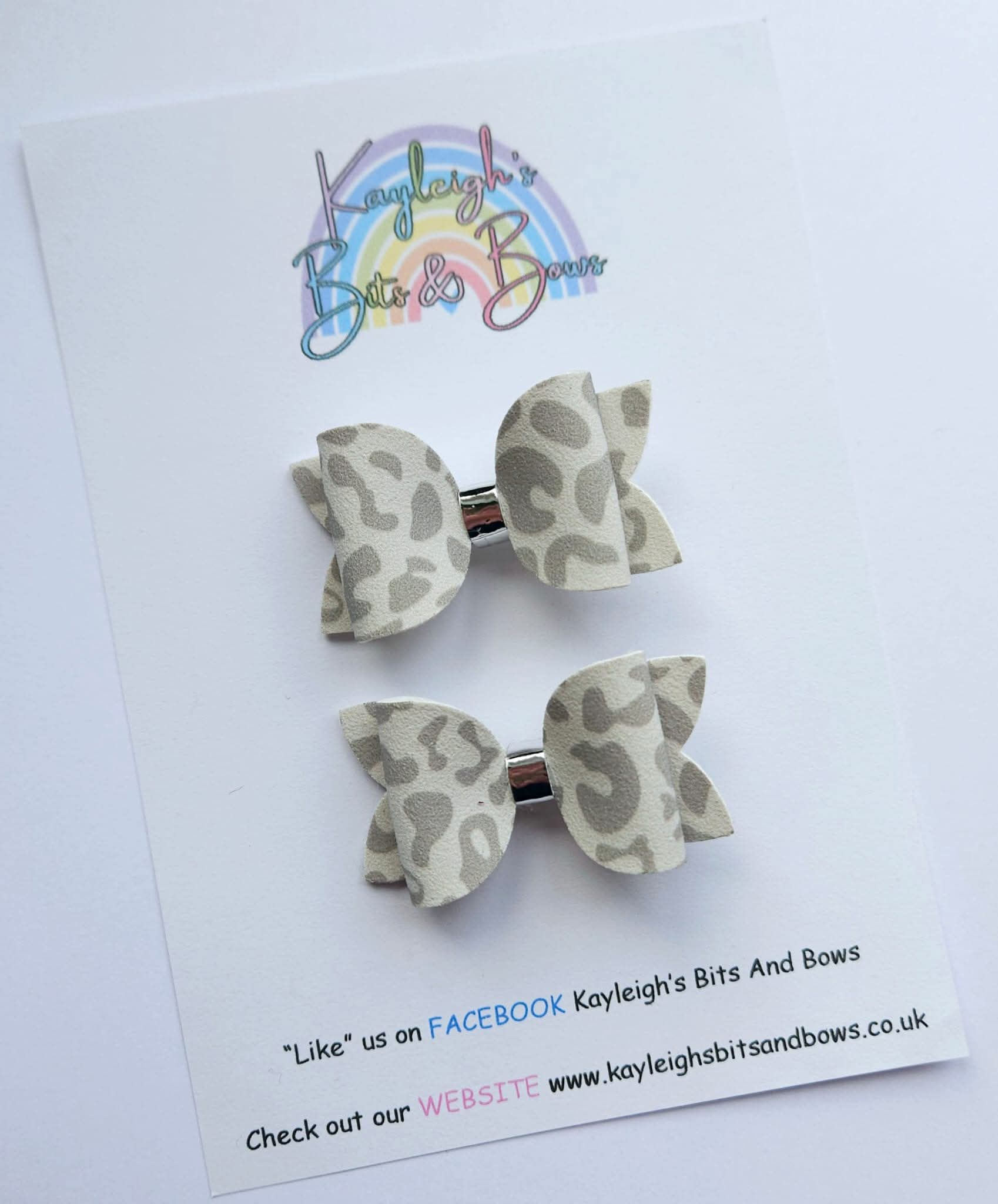 2 Grey Leopard Print Mini Hair Bows