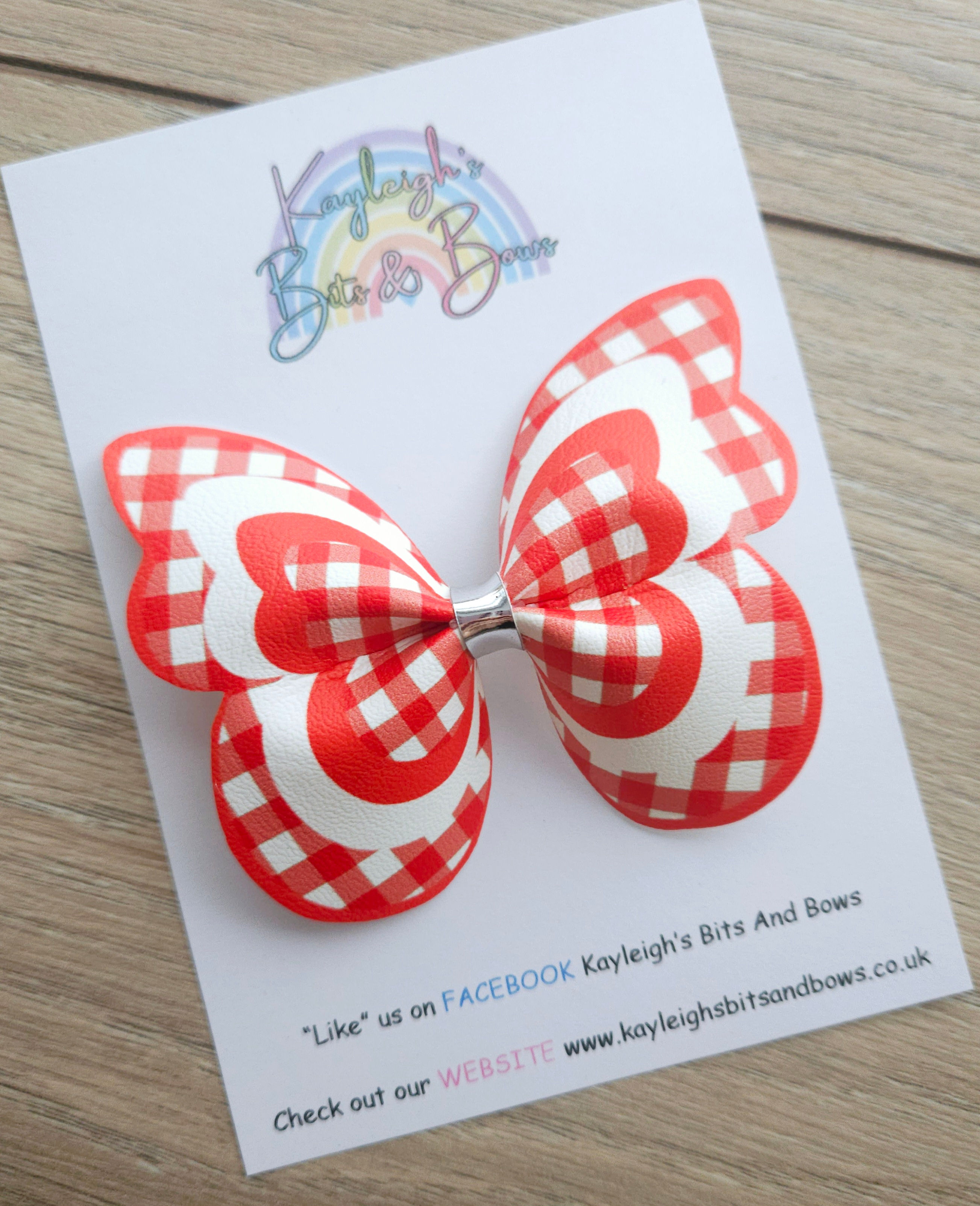 Red Gingham School Large Butterfly Hair Bow 