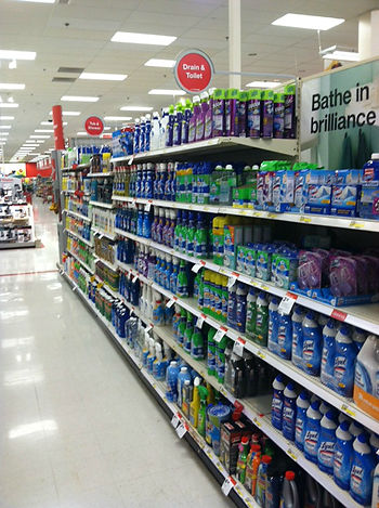 Buying cleaning supplies at Target