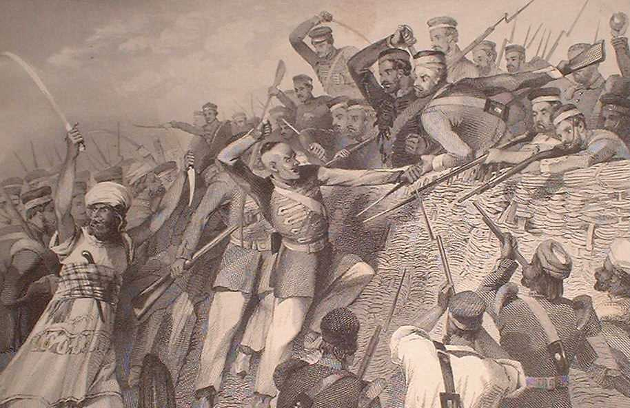 (Attack of the Mutineers on the Redan Battery at Lucknow, July 30th, 1857. Source: Wikimedia Commons)