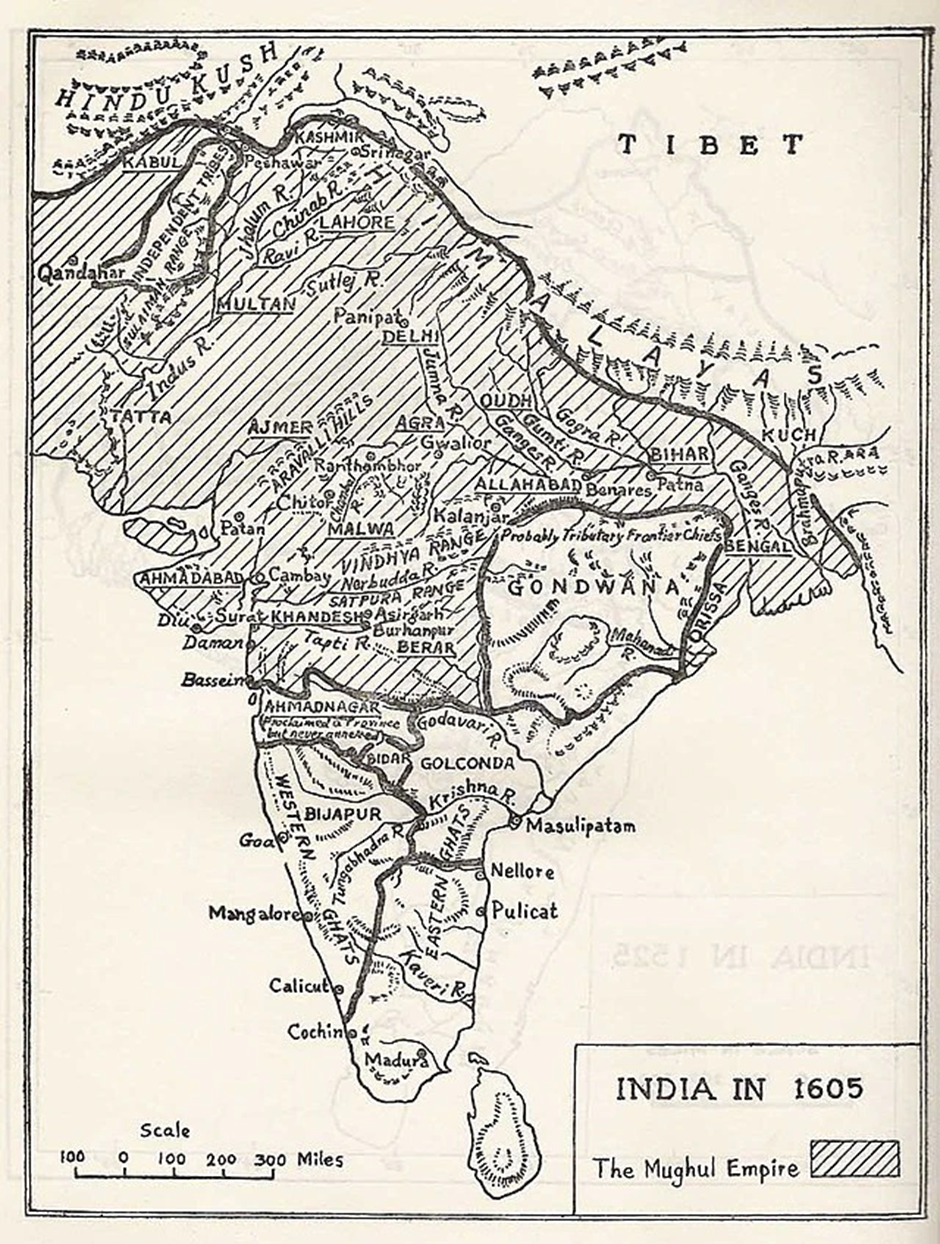 (Mughal Empire in 1605, Source: franpritchett.com)