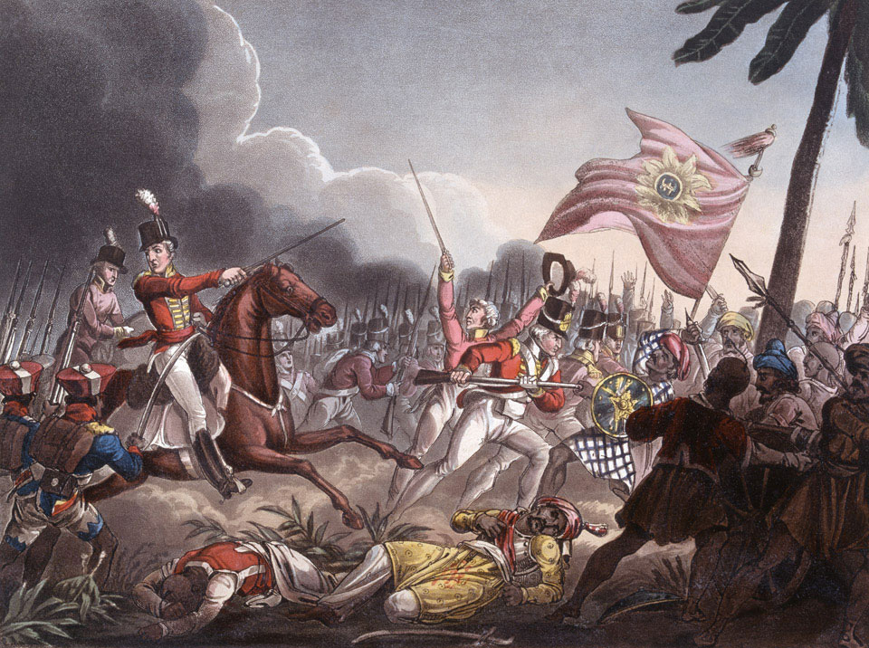 (Battle of Assaye, second Anglo-Maratha war. Painting by Joseph Stadler. Source: Wikimedia Commons)