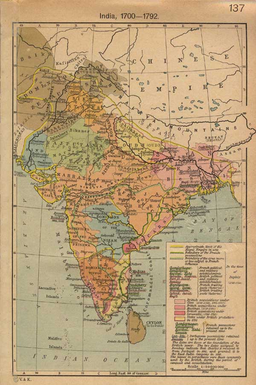 (An overview map of the 1700's, up to 1792. Source: Shepherd’s Historical Atlas 1923)
