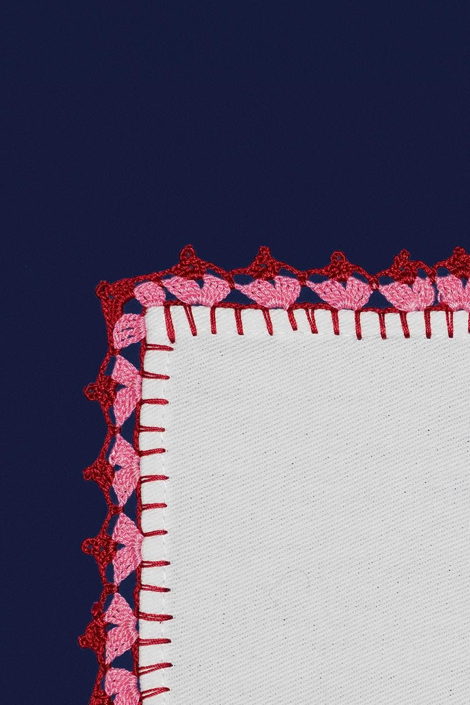 Küçük resim: SET of 4 Crocheted Pink-Red Coasters