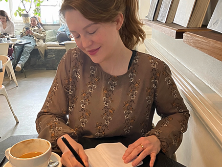Danish actress Liv Hansen sitting a cafe in Copenhagen.