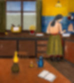 Vintage inspired kitchen interior illustration by Danish illustrator Liv Hansen.