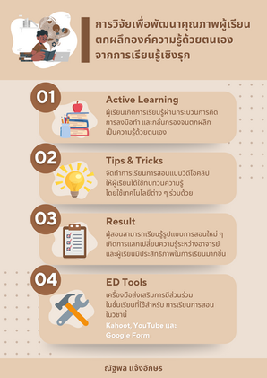 [ED Tools] การวิจัยเพื่อพัฒนาคุณภาพผู้เรียน ตกผลึกองค์ความรู้ด้วยตนเองจากการเรียนรู้เชิงรุก 
