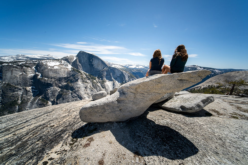 Rachel & Liv viewing Half Dome from the top of Basket Dome